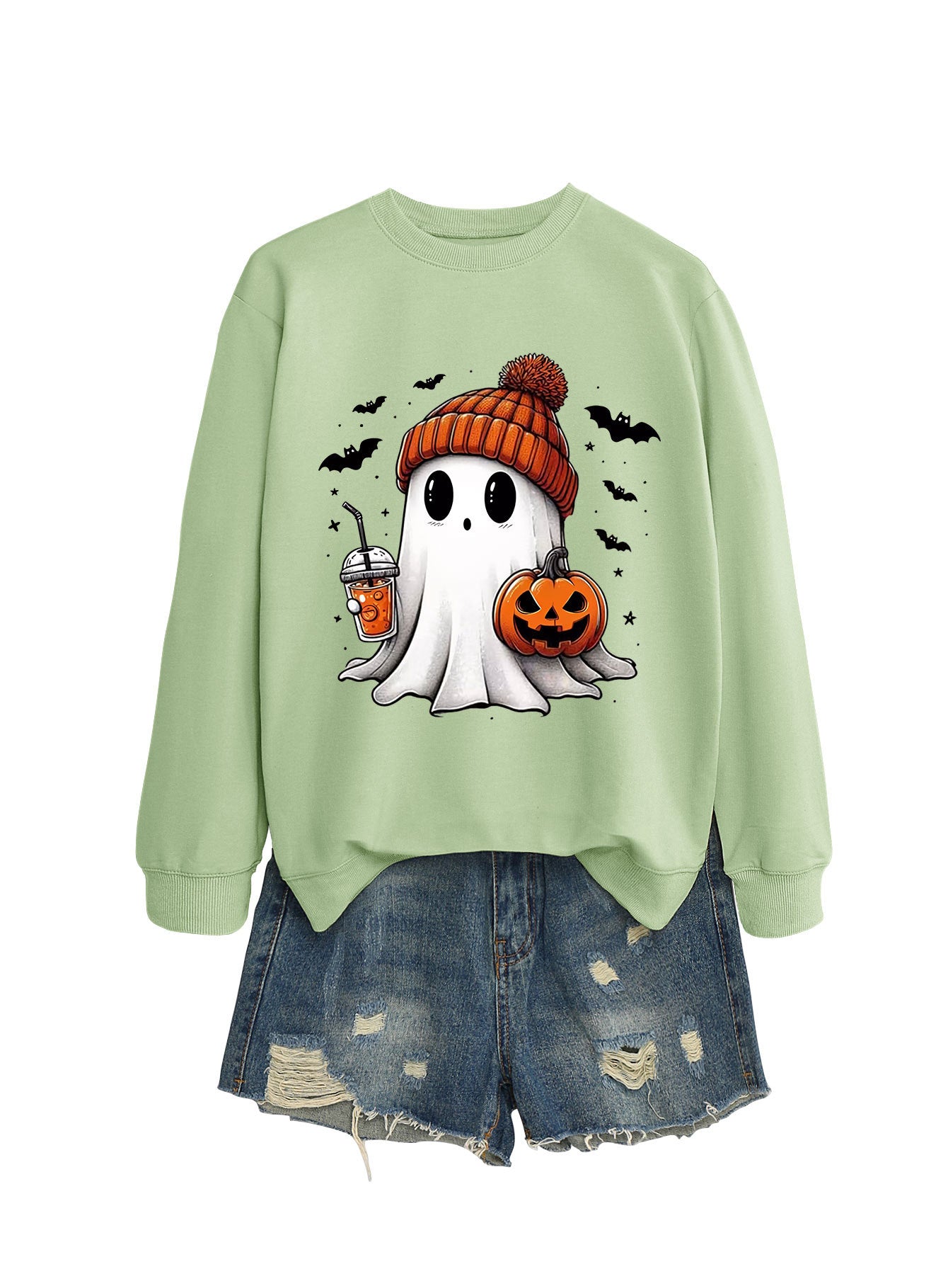 Pumpkin Print Long Sleeve Crew Neck Sweatshirt