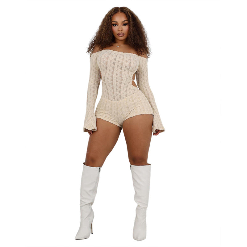Sexy Strapless Long Sleeve High Waist Sheath Jumpsuit