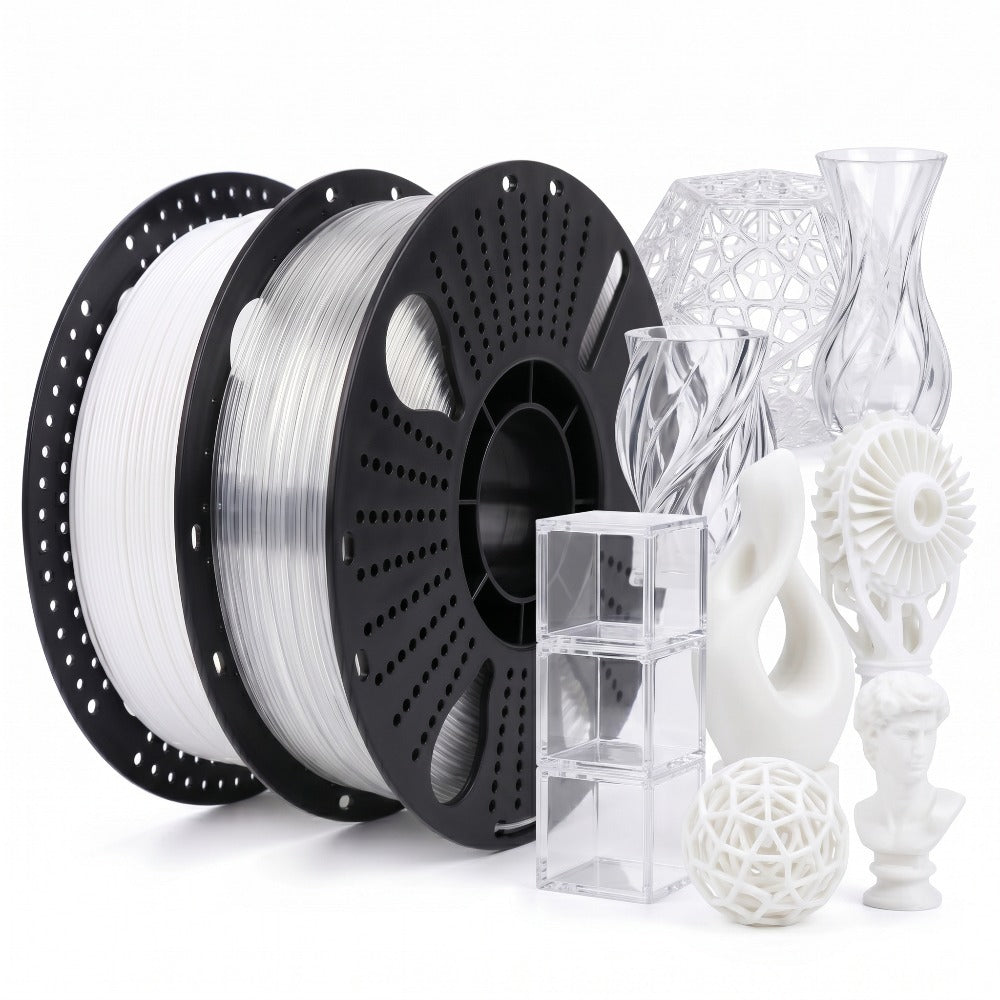 White Transparent PETG 3D Printer Filament 1.75mm – 2 kg (2 Spools, 1 kg each)