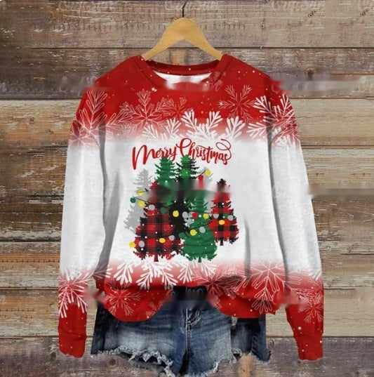 Women's Festive Holiday Print Crewneck Christmas Sweater