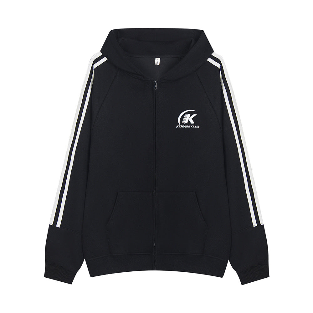 Men's Side Stripe Zipper Hoodie Casual Sporty Sweatshirt