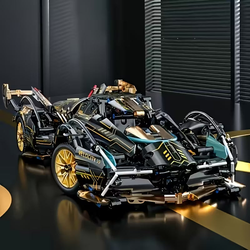 Box Limited Edition Super Sports Car Model Kit - Stylish Black And Golden, Mechanical Assembly, High-Quality ABS Plastic, Stackable Vehicle Set, Suitable for Ages 14 And Up, Building Block Set, Model Building Kit, Car Toy for Boy, Auto