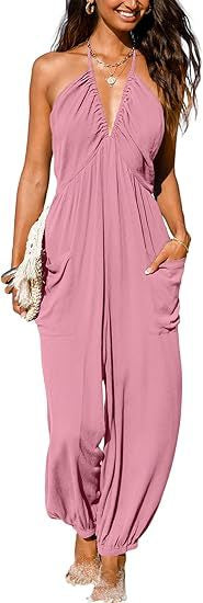 Back Lace-up Wide Leg Beam Foot Length Jumpsuit