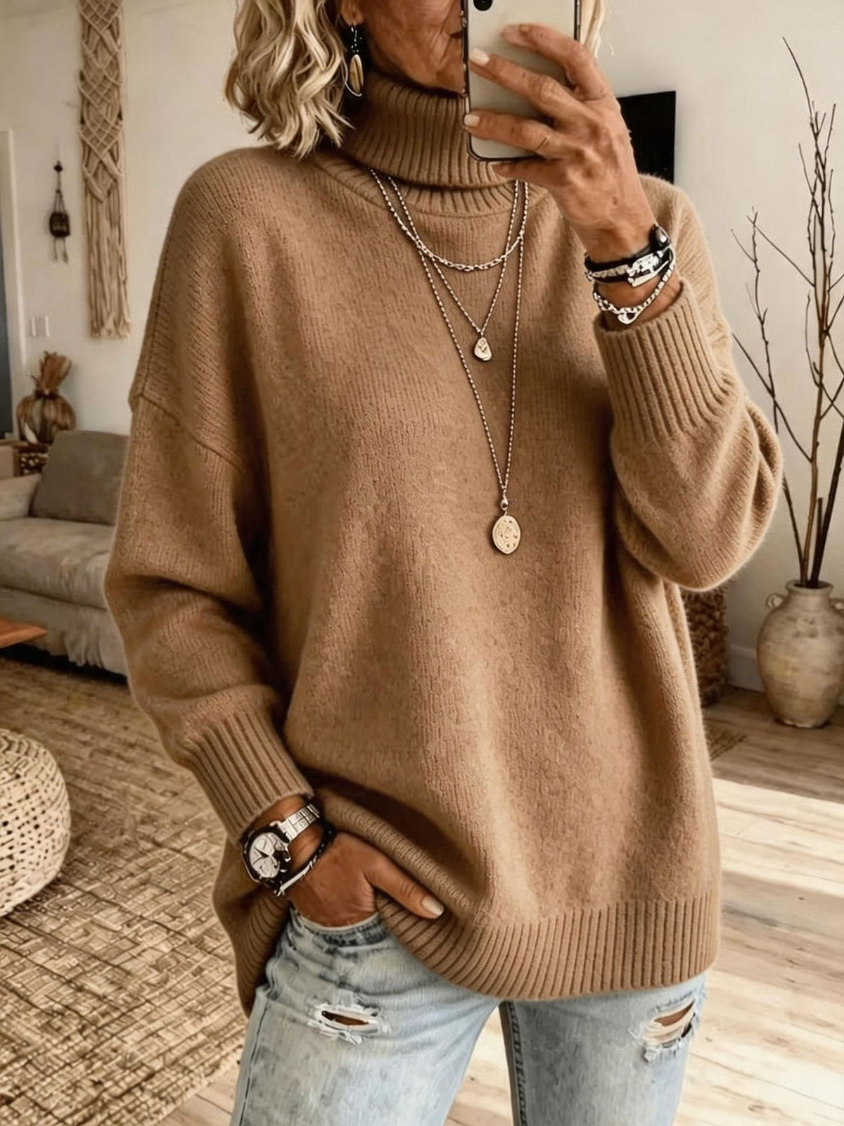 Women's Solid Color Long Sleeve Turtleneck Sweater
