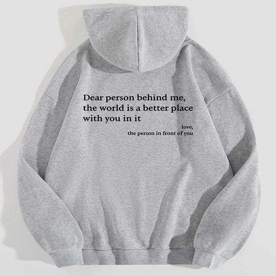 Casual Letter Print Long Sleeve Loose Hooded Pullover
