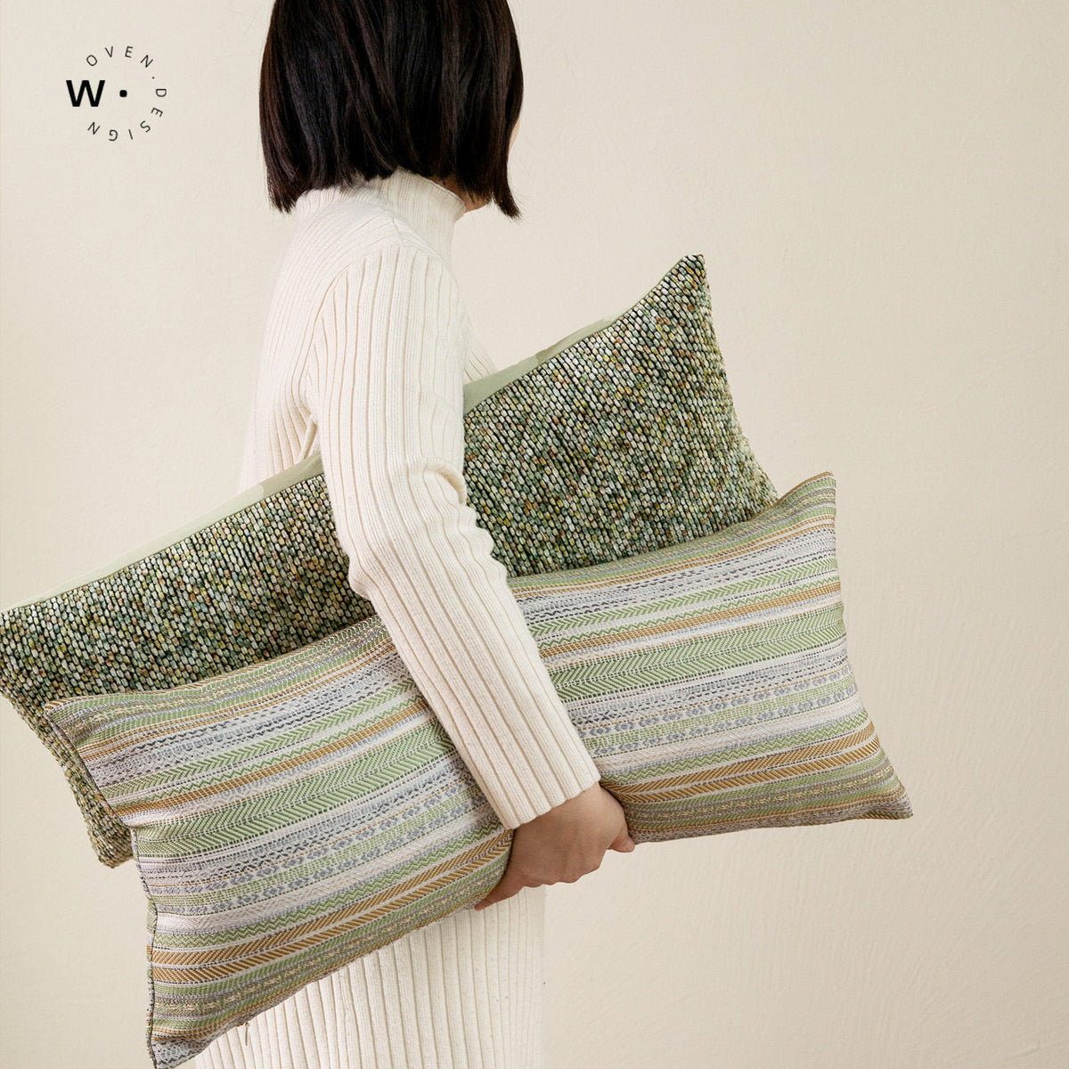 Mori-Style Nordic Forest Green Sofa Throw Pillow - Botanical Geometric Design