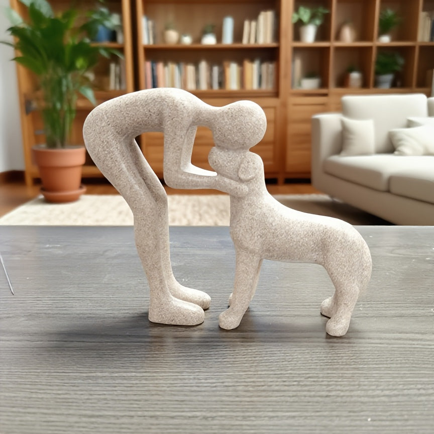 [Dog Sculpture Home Decor] 1 Creative Dog Sculpture Home Decor, Adorable for Man and Dog Statue Decoration, Suitable for Office, Living Room, Bedroom, Family, Pet Lover's Memory Gift