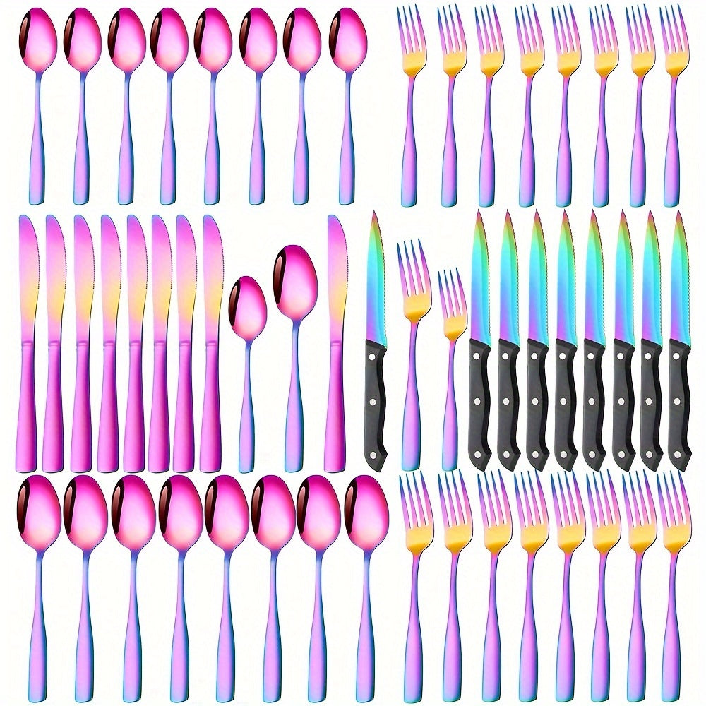 24/48PCS Black Stainless Steel Flatware Set, Mirror Polish Families Hotels Knives Forks Spoons Cutlery Set With Gift Box For 8 Persons, Durable, Mirror Polished, Dishwasher Safe, Perfect For...