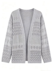 Women Boho Hollow Diamond Knit Cardigan Loose Long Sleeve Open Front Beach Cover Up