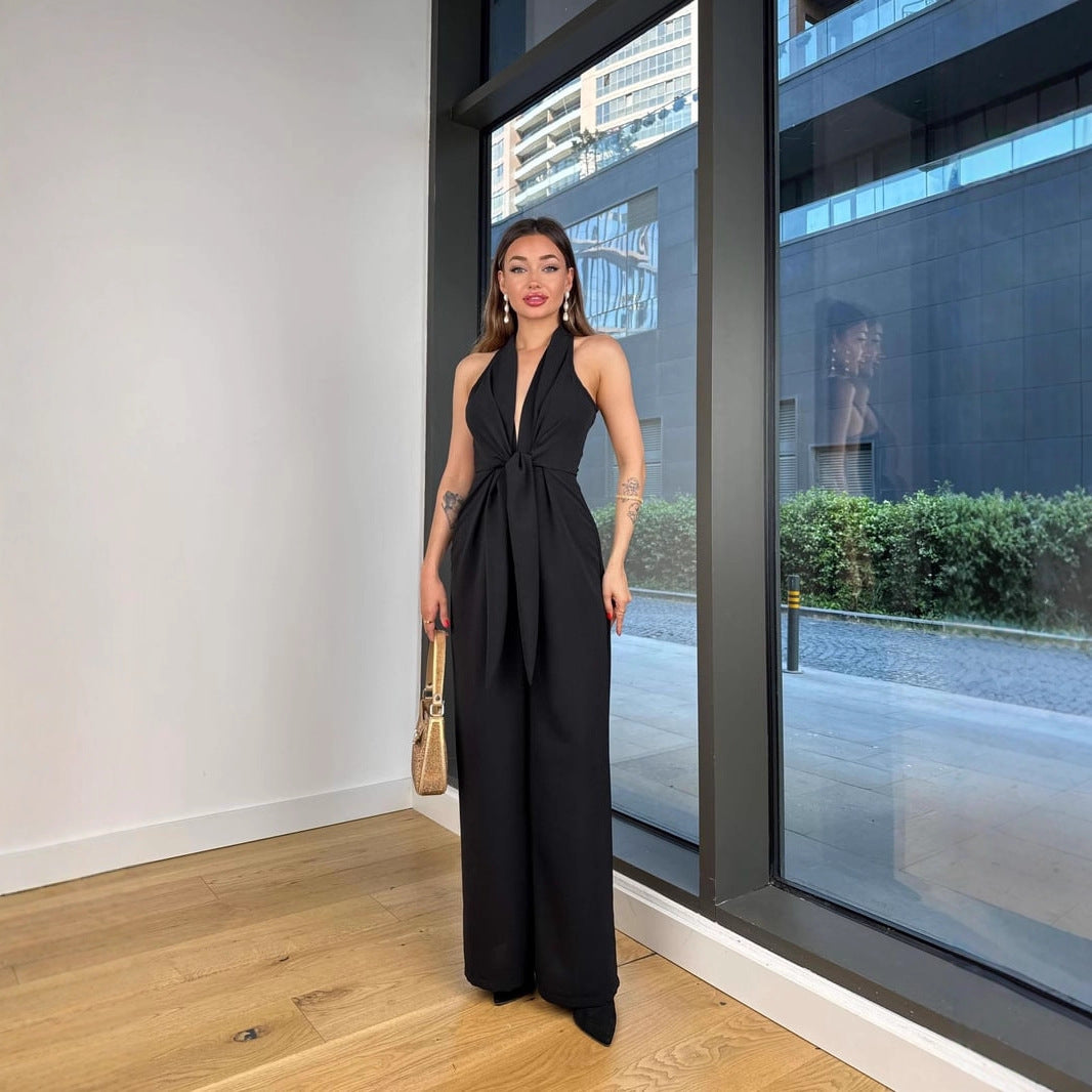 Sleeveless Waist-Cinching Lace-Up Sexy Jumpsuit