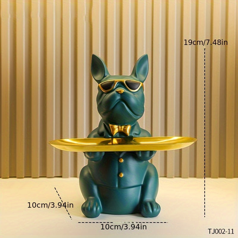 [Cute French Bulldog] Cute 1pc French Bulldog Resin Statue with Tray | Ideal for Keys, Home Decor, and More - Perfect for Living Room, Bedroom, Office, Ideal Father's Day Gift