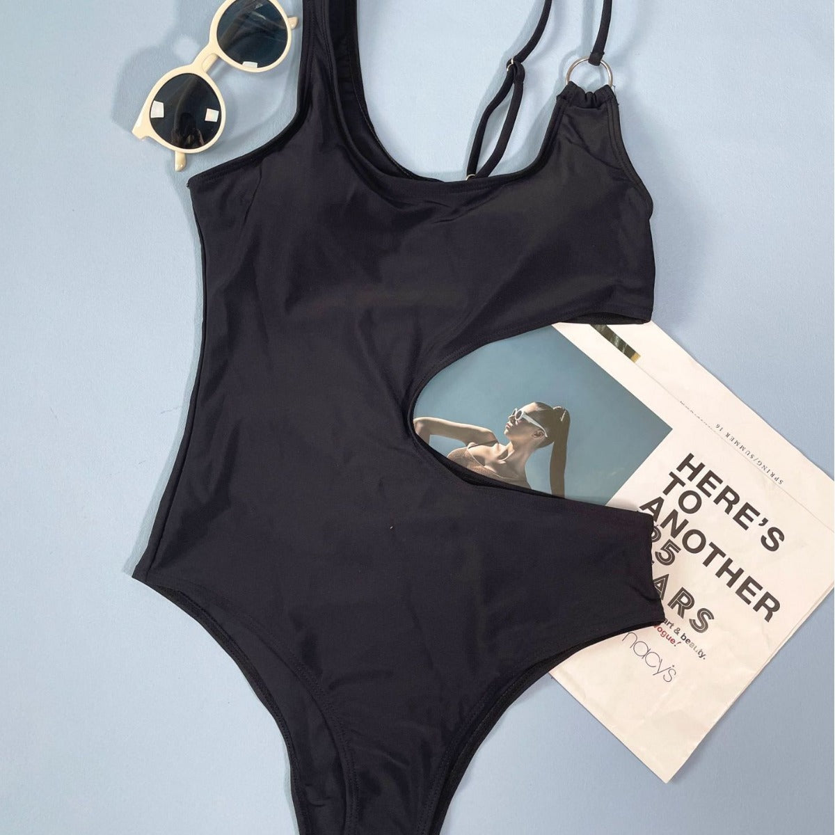 Women's Solid Color Fashion Shoulder Strap One-piece Swimsuit