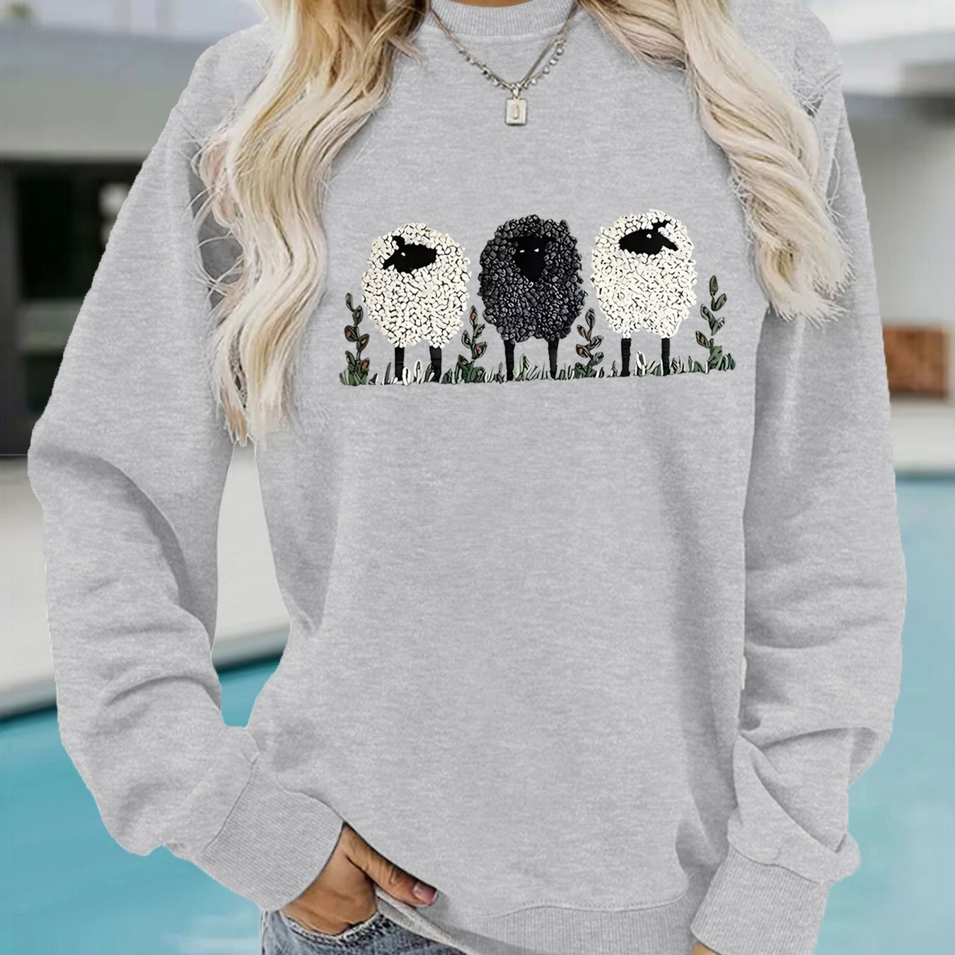 Chic Round Neck Printed Cashmere Pullover Sweater