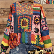 Full Printed Spring and Autumn Pattern All-match Round Neck Long Sleeve Knitted Loose Sweater