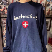 Embroidered Flag Long Sleeve Baggy Pullover Sweater
