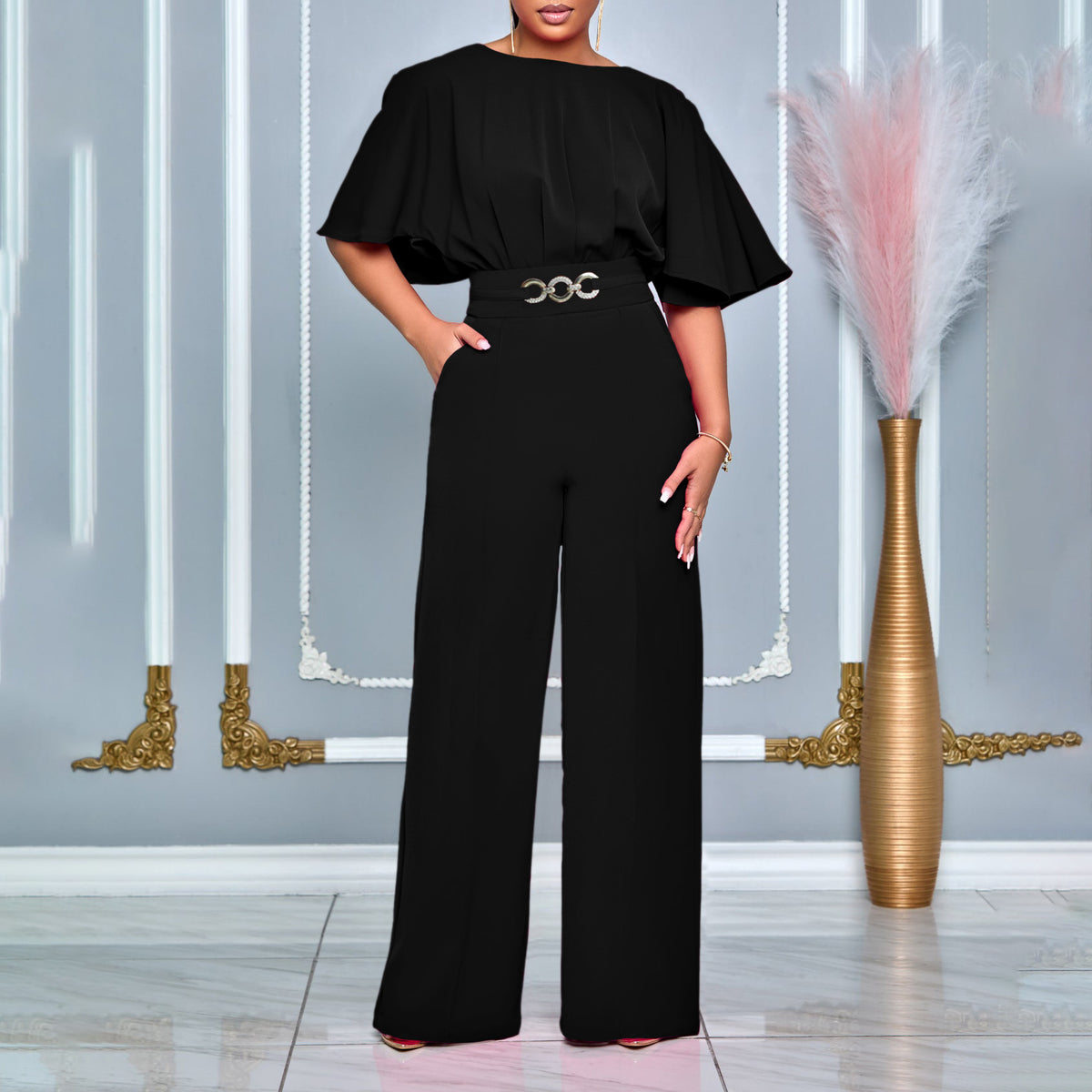 Elegance Plus Size High Waist Wide Leg Jumpsuit