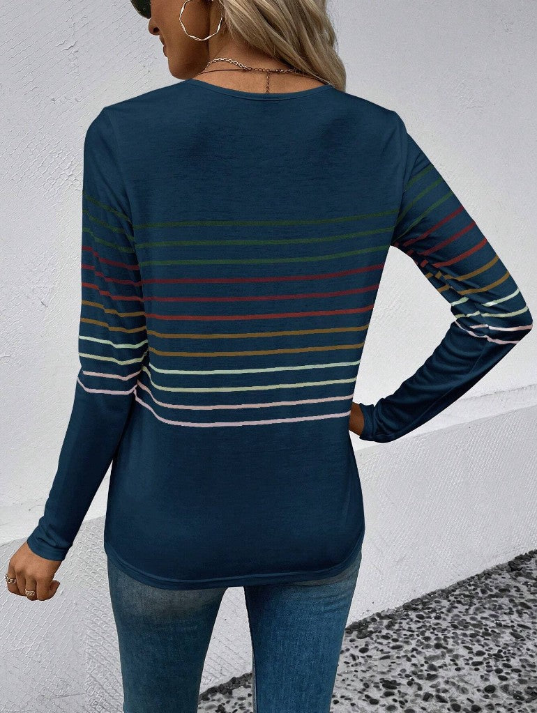 Women's Striped Round Neck Long Sleeve Casual Top