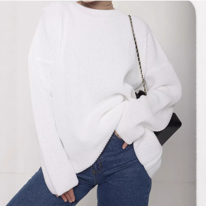 Spring and Autumn Loose Solid Color Knitted Pullover Sweater
