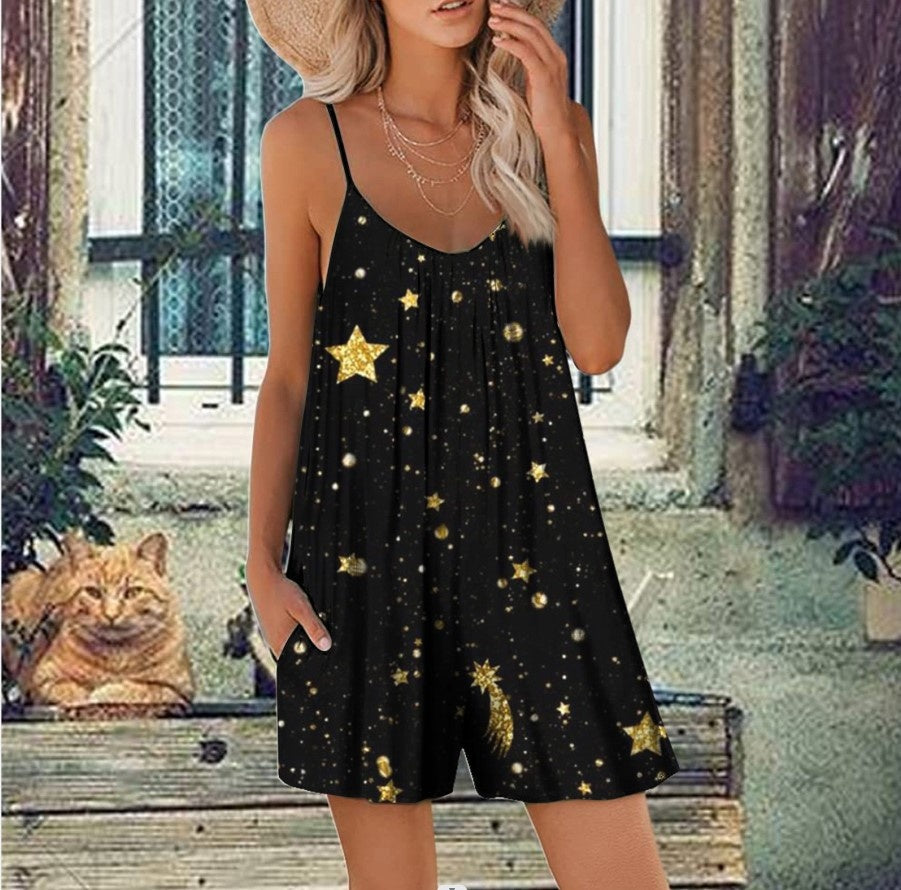 Summer New Arrival Loose Jumpsuit With Digital Print And Pockets