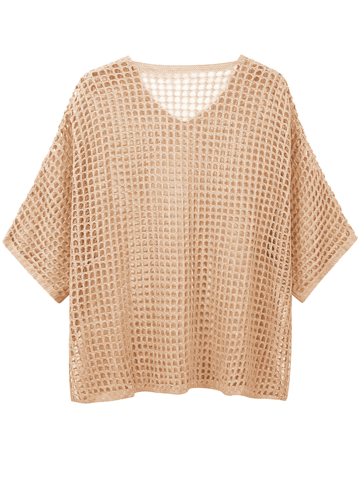 V Neck Hollow Out Knit Tunic Top Batwing Half Sleeve Loose Mesh Cover Up
