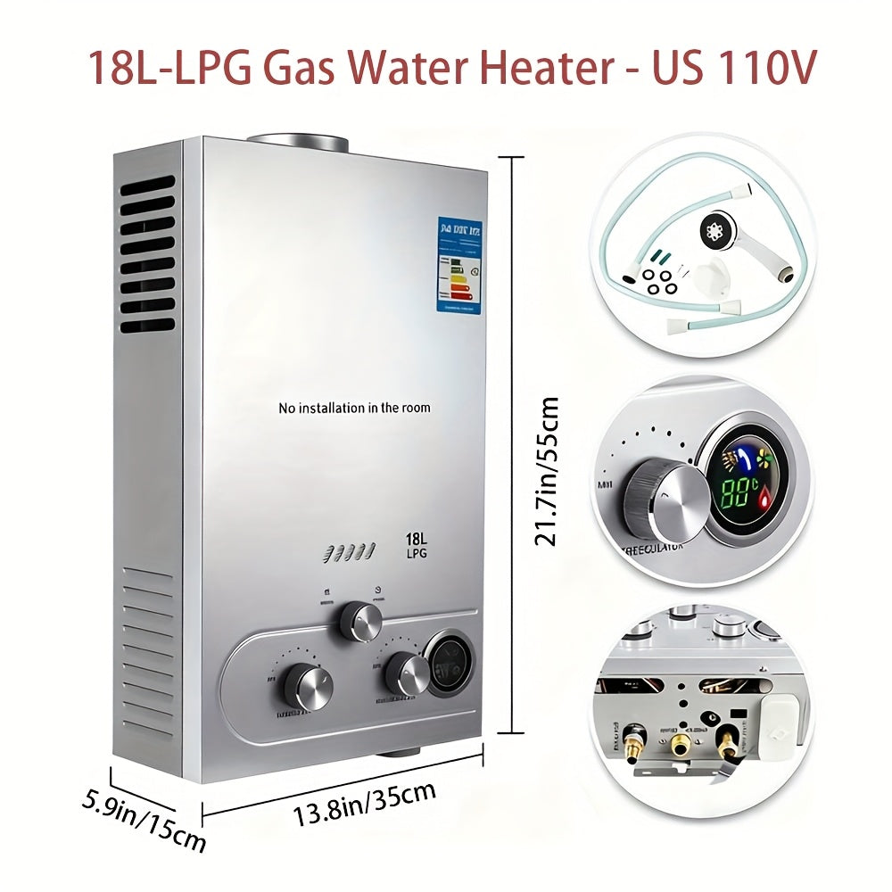 18L Tankless Propane Water Heater for Instant Hot Water Supply
