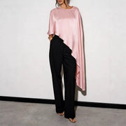 Retro Satin Asymmetric Batwing Top – Loose Fit, One‑Size Women’s Shirt