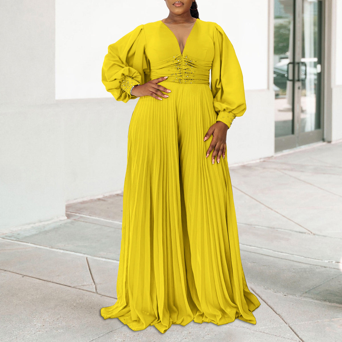 Elegant Pleated Wide-Leg African Jumpsuit for Women