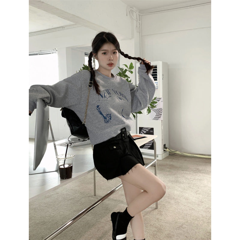 Printed Sweater Early Autumn New Retro Loose All-matching Slimming Top Women's Fashion