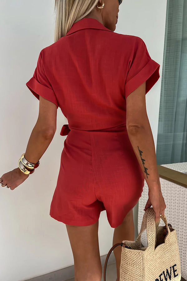 Casual Lace-Up Vacation Romper