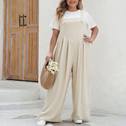 Solid Color Women's Summer Loose Plus-sized Wide Leg One-piece Trousers