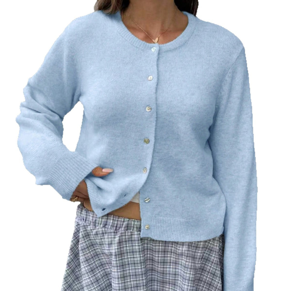 European and American-style Single-breasted Shell-button Sweater Jacket