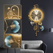 31" x 14" Modern Silent Golden Metal Large Ginkgo Leaf Wall Clock - Creative Decorative Clock for Living Room, Kitchen, Entryway, Bedroom, Office, Dining Room