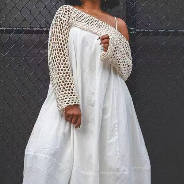 Sweater-cape Dress Two-piece Set
