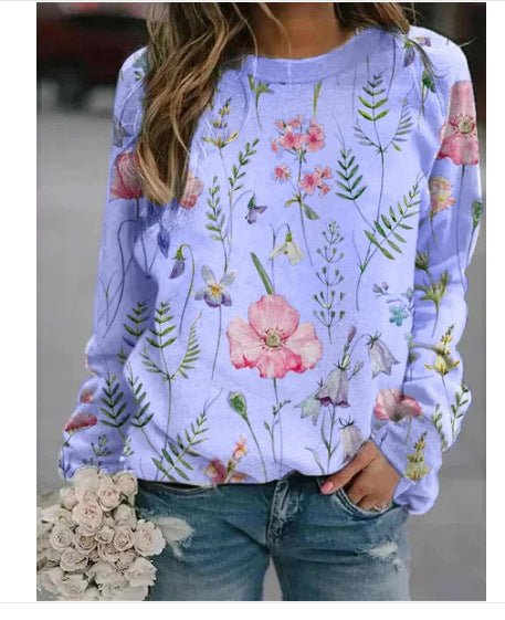 Floral 3D Round Neck Pullover Sweater