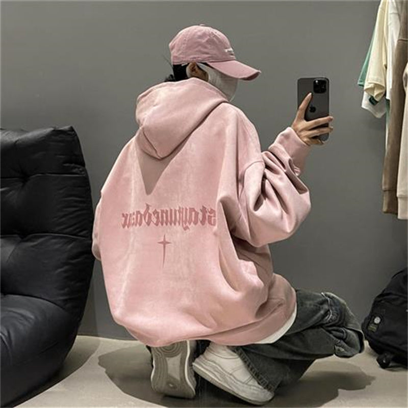 Plush Fleece Burgundy Suede Pullover Hoodie