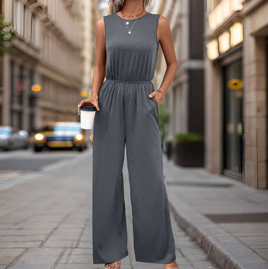 Womens Sleeveless Minimalist High-Waisted Jumpsuit