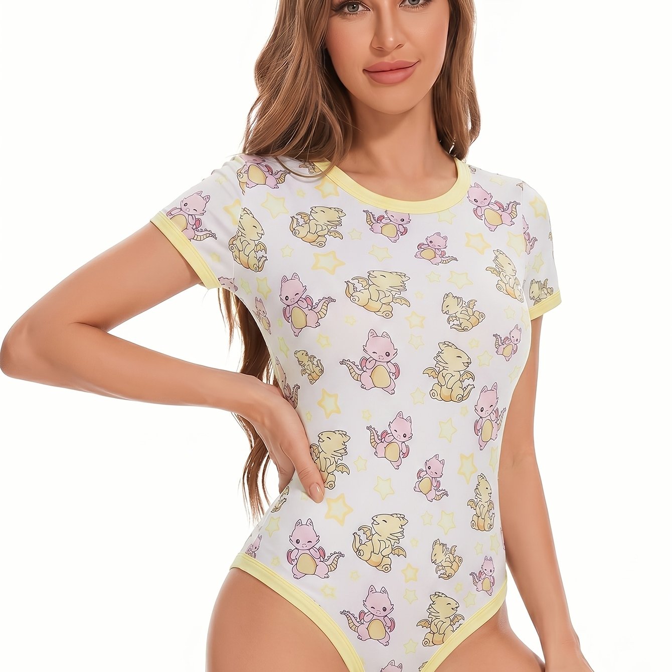 Women's Short Sleeve Printed Bodysuit for Spring/Summer