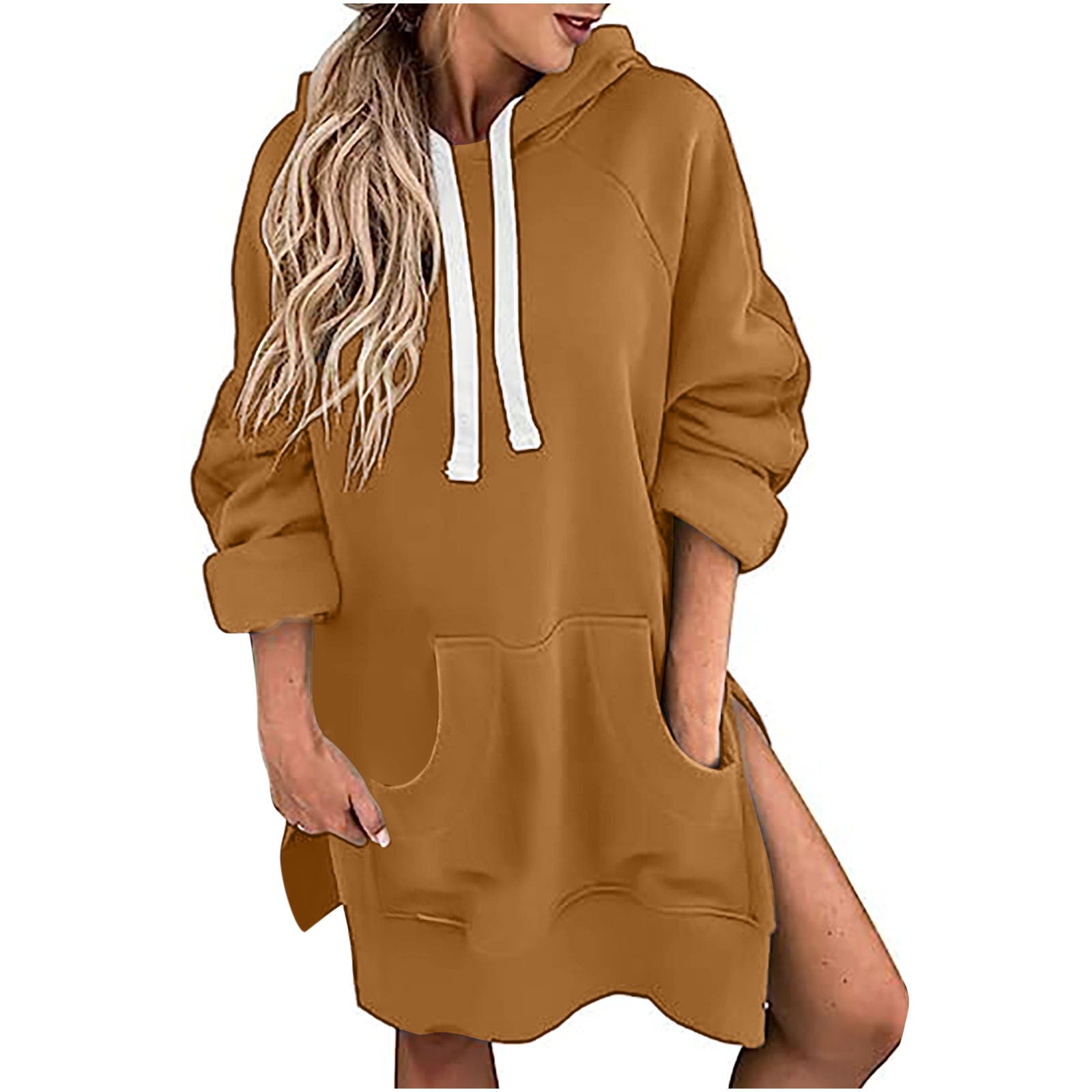Cozy Drawstring Long Sleeve Women's Solid Casual Sweater