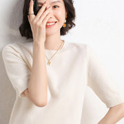 Lightweight Knit Pullover Sweater – Short Sleeve, Round Neck