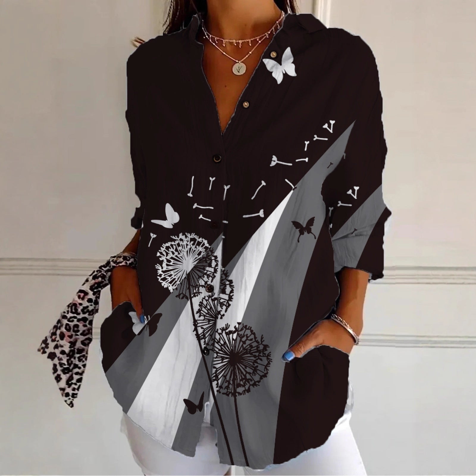 Womens Sophisticated Elegant Versatile Long-sleeve Blouse