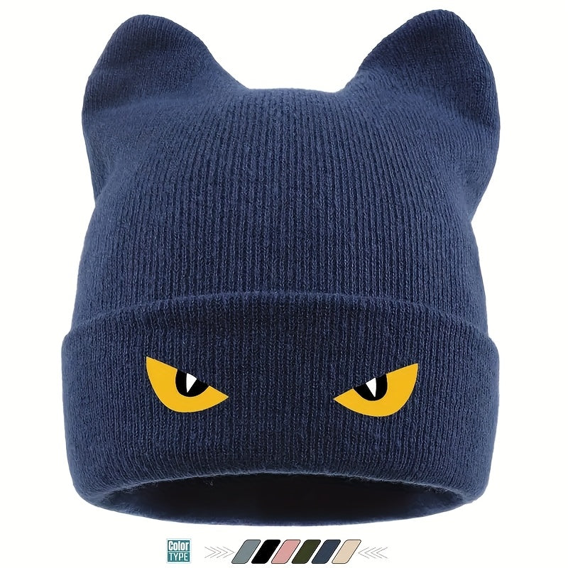 Unisex Animal‑Shaped Slouchy Beanie with Cat Eye Monster Print