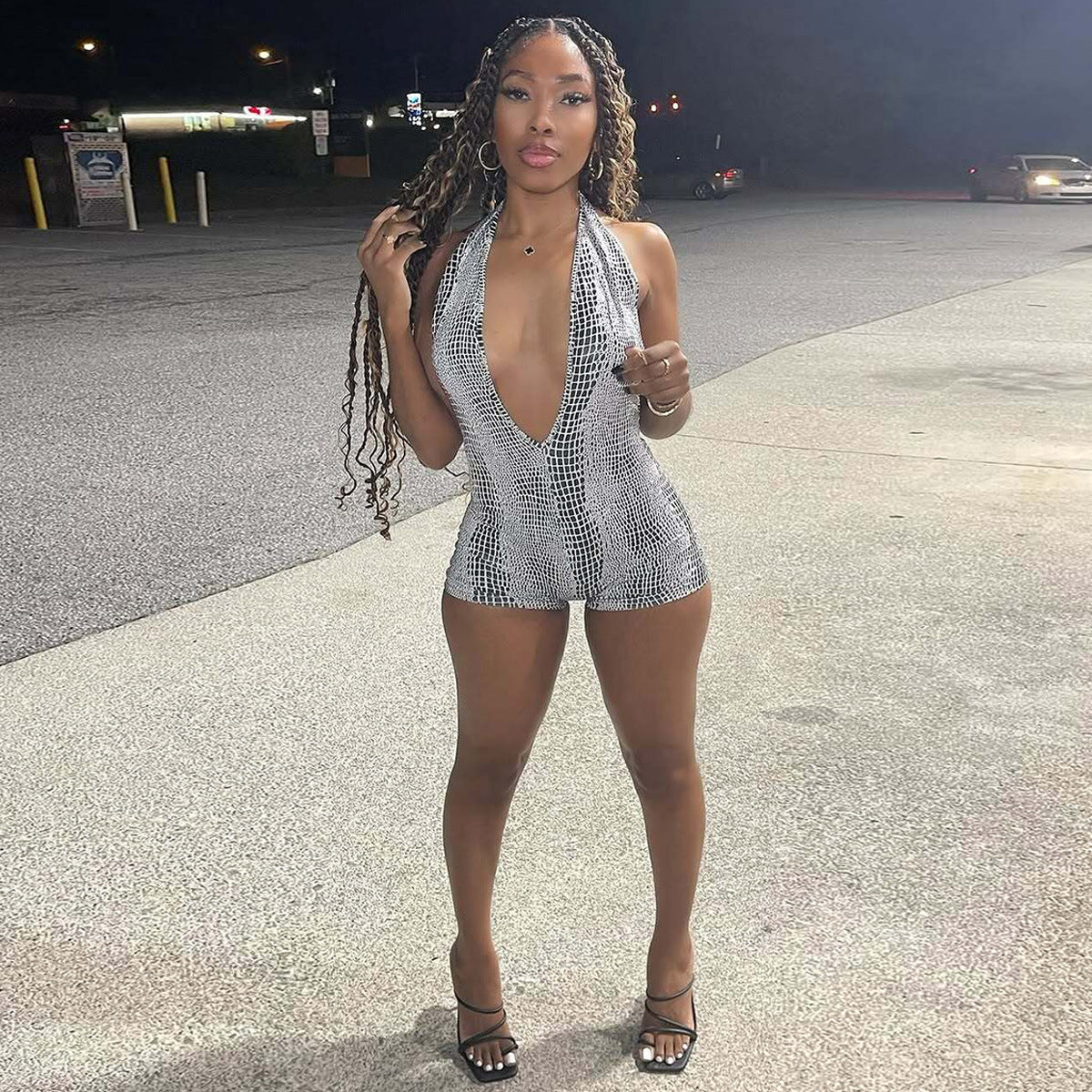 Sexy Printed Backless Halter Jumpsuit