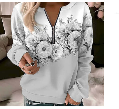 Women's Floral Zip Pullover Casual Casual Sweatshirt