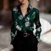Women's Printed Long-Sleeve Satin Shirt