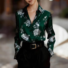 Women's Printed Long-Sleeve Satin Shirt