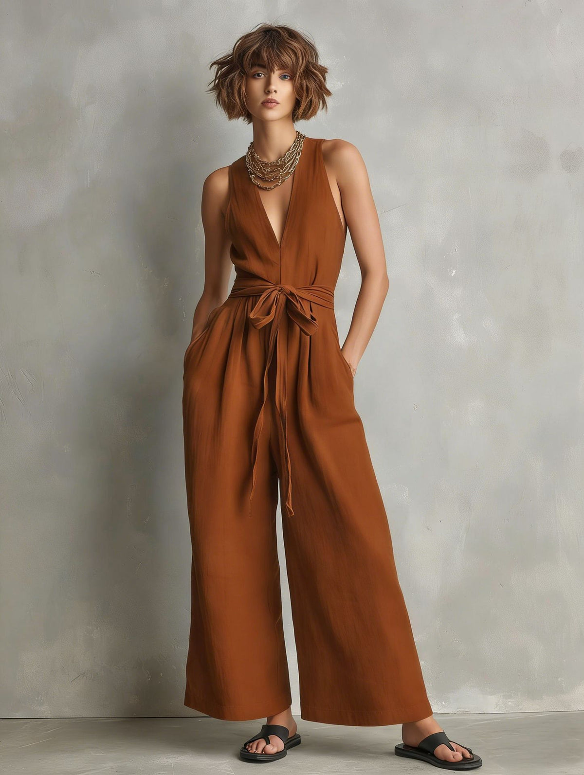 Elegant V-Neck Sleeveless Commuter Jumpsuit