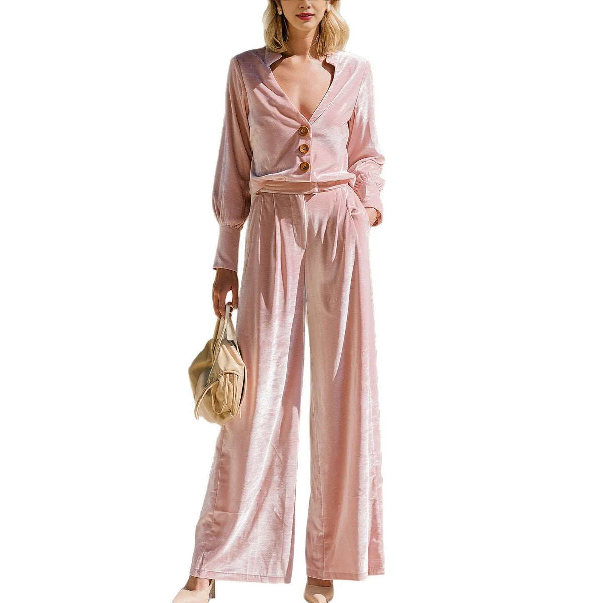 Women's Velvet Long-Sleeve Casual Lounge Set