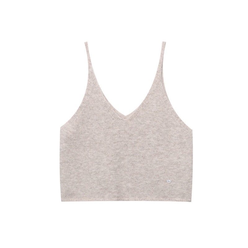 Womens Solid-color Versatile V-neck Knitted Vest