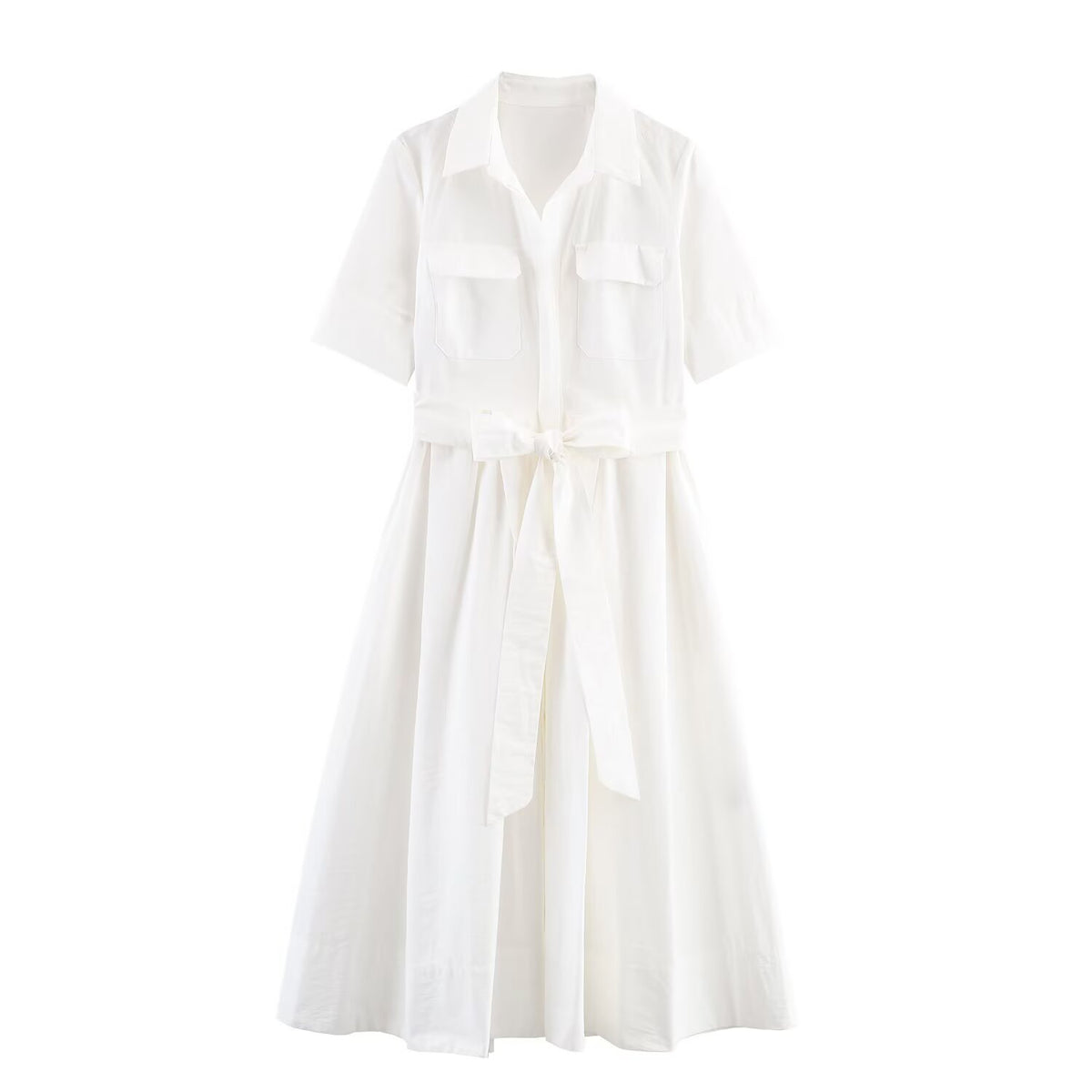 Elegant Womens Poplin Midi Casual Dress