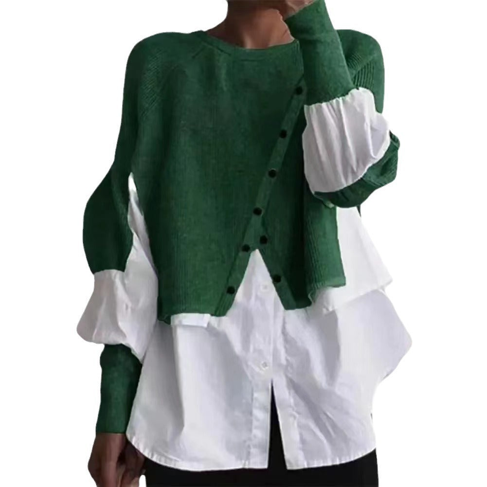 Autumn and Winter Pullover Women's Stitching Shirt Fake Two-piece Fashion